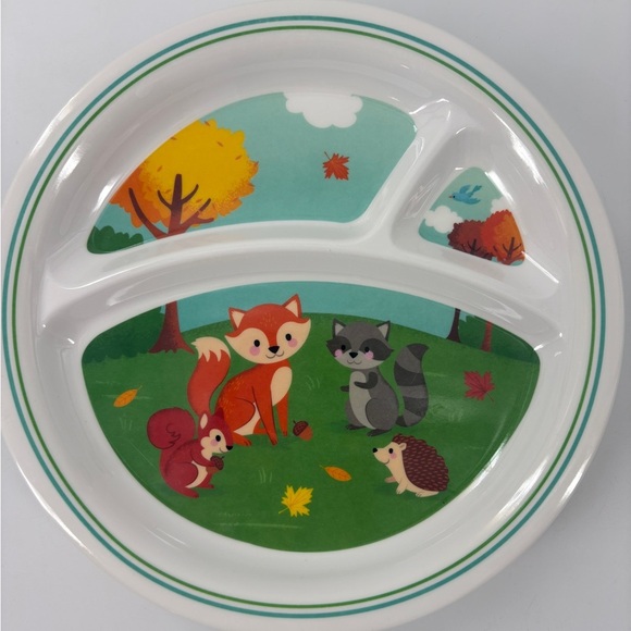Set of 4 Plastic Melamine 3 Sectioned Kids Plates - Forest Animals - Picture 1 of 3